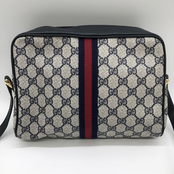 GUCCI 010 378 Shoulder Bag GG Supreme Sherry Leather Navy Old Gucci Women's M... - Picture 2 of 11